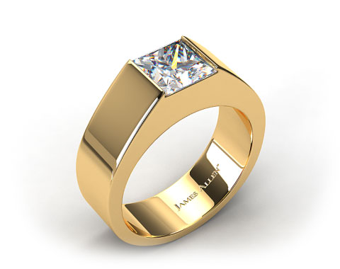 18k Yellow Gold Designer Bar Princess Shaped Solitaire Engagement Ring